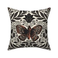 Butterfly damask - off white , black, rust. Vintage floral. // Big Scale