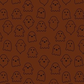 Spooky cute ghosts - ghost outline illustration boho style kawaii fright night minimalist halloween design on hazelnut brown