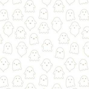 Spooky cute ghosts - ghost outline illustration boho style kawaii fright night minimalist halloween design beige on white