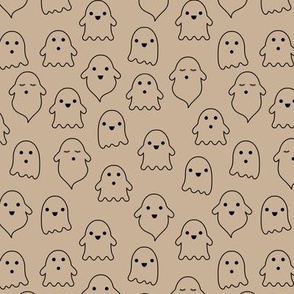 Spooky cute ghosts - ghost outline illustration boho style kawaii fright night minimalist halloween design on cookie dough beige