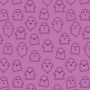 Spooky cute ghosts - ghost outline illustration boho style kawaii fright night minimalist halloween design black on fuchsia purple
