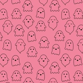 Spooky cute ghosts - ghost outline illustration boho style kawaii fright night minimalist halloween design black on bubblegum pink
