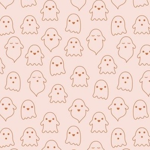 Spooky cute ghosts - ghost outline illustration boho style kawaii fright night minimalist halloween design orange on blush