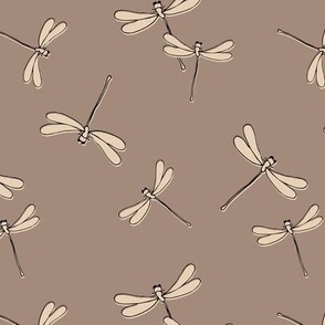 Minimalist boho style dragonfly - tossed messy summer insects vintage seventies brown beige