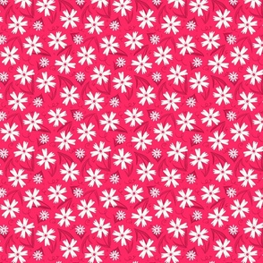 White Daisy Flowers Meadow on Hot Pink Background Tossed Non-Directional | Spring Summer Gardening Floral