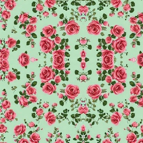 coral floral geometry on green