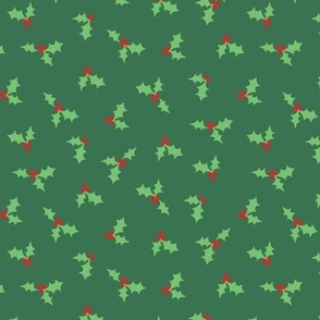 Christmas Holly with Red Berries // Dark Green Background