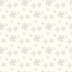 Silver Snowflakes Drawn by Hand on a Winter White Background