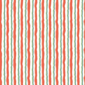 Skating Party Wonky Christmas  Holiday Stripes // Coral Red, Green and White 