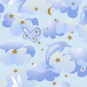 (L) Cloud Shapes Skys Above Dream Fantasy Fairy, Bunny Rabbit, Dolphin, Butterfly, Gold Star, Cumulus Clouds
