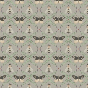 Vintage-Inspired Bees and Butterflies - Gray 4in
