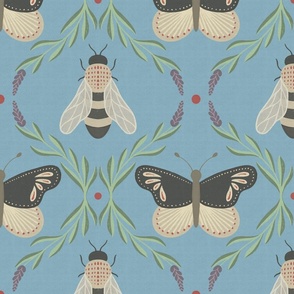 Vintage-Inspired Bees and Butterflies - Blue 12in