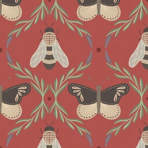 Vintage-Inspired Bees and Butterflies - Red 12in