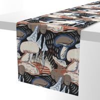 Trippy Psychedelic Mushrooms - Blue & Brown Sketchy Pattern on Black