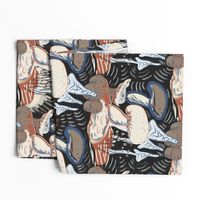 Trippy Psychedelic Mushrooms - Blue & Brown Sketchy Pattern on Black