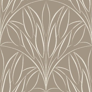 scalloped leaves - creamy white _ khaki brown  - brush stroke