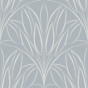 scalloped leaves - creamy white _ french grey blue  - brush stroke