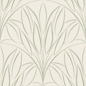 scalloped leaves - creamy white _ light sage green  - brush stroke