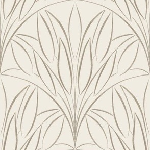 scalloped leaves - creamy white _ khaki brown - brush stroke