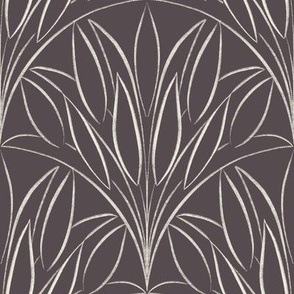 scalloped leaves - creamy white _ purple brown  - brush stroke