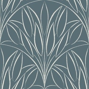 scalloped leaves - creamy white _ marble blue  - brush stroke