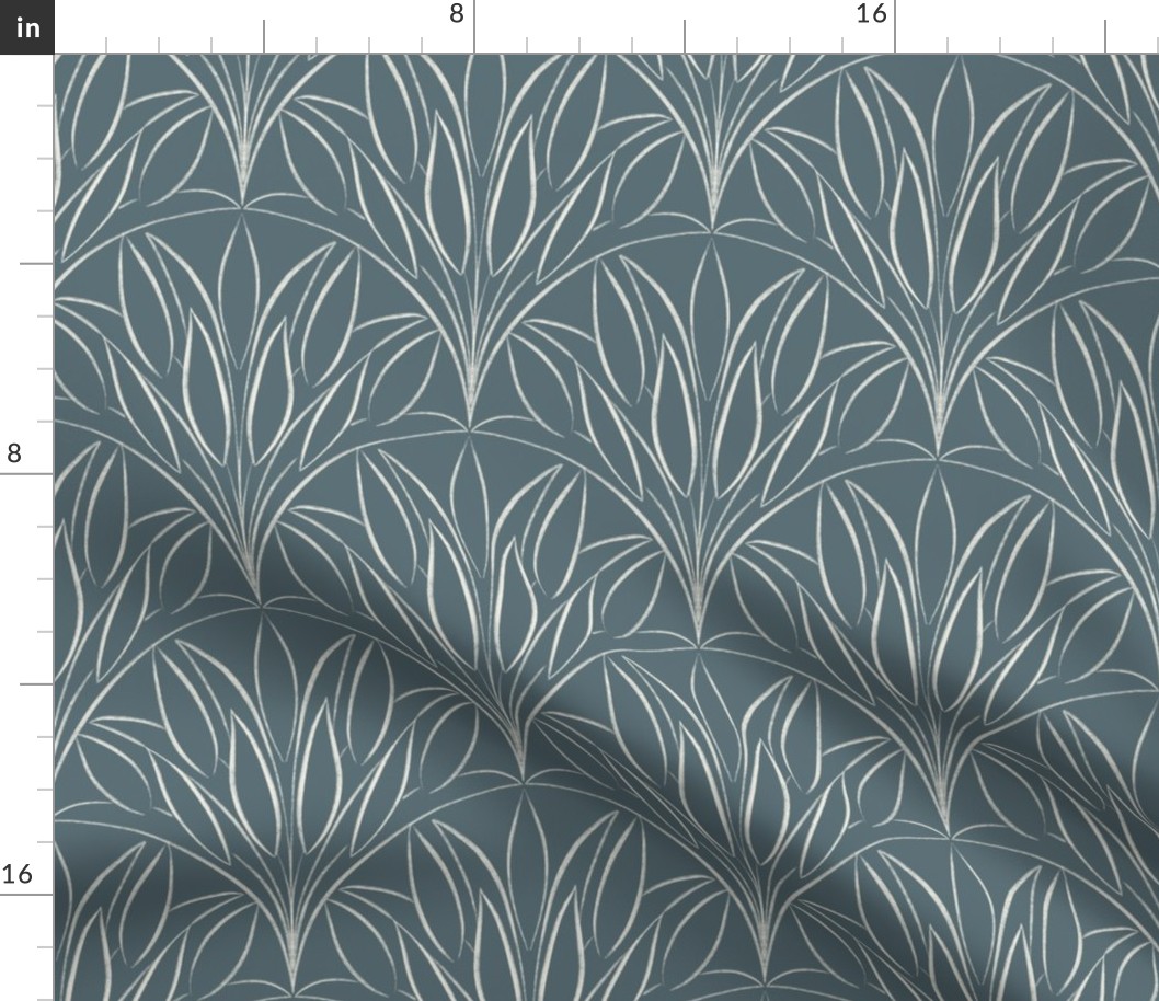 scalloped leaves - creamy white _ marble blue  - brush stroke