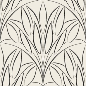 scalloped leaves - creamy white _ raisin black - brush stroke