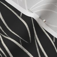 scalloped leaves - creamy white _ raisin black  - black and white brush stroke
