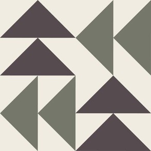 triangles 03 - creamy white _ limed ash green _ purple brown - simple clean geometric