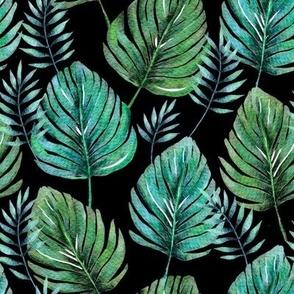 Tropical palm monstera leaves botanical exotic elegant watercolor