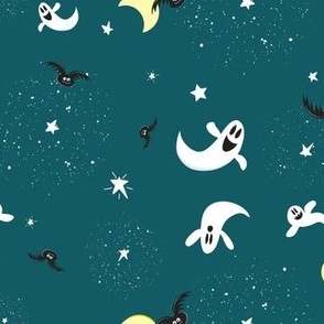 Starry Halloween Night- Deep Teal: Medium (Wallpaper: Large)