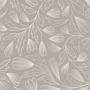 flowing flowers - cloudy silver taupe _ creamy white - pretty floral