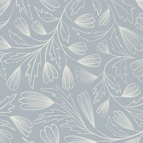 flowing flowers - creamy white _ french grey blue - pretty floral