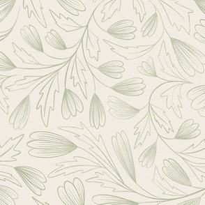 flowing flowers - creamy white _ light sage green - pretty floral