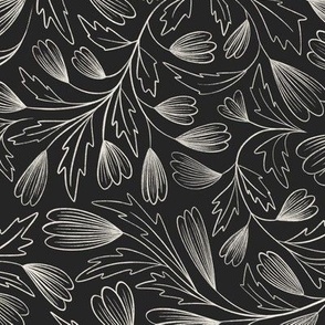 flowing flowers - creamy white _ raisin black - black and white pretty floral
