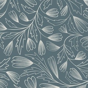flowing flowers - creamy white _ marble blue teal - pretty floral