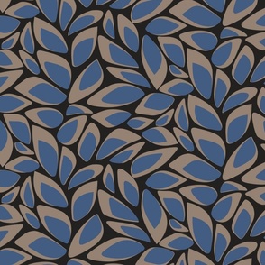 Abstract Leaves (Blue on Black)