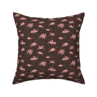 (S) Cute Piglets Cavorting Swimming - Soft Pink on Dark Chocolate Mud