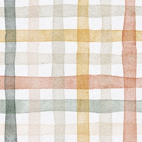 boho casual french country gingham - watercolor neutral plaid wallpaper