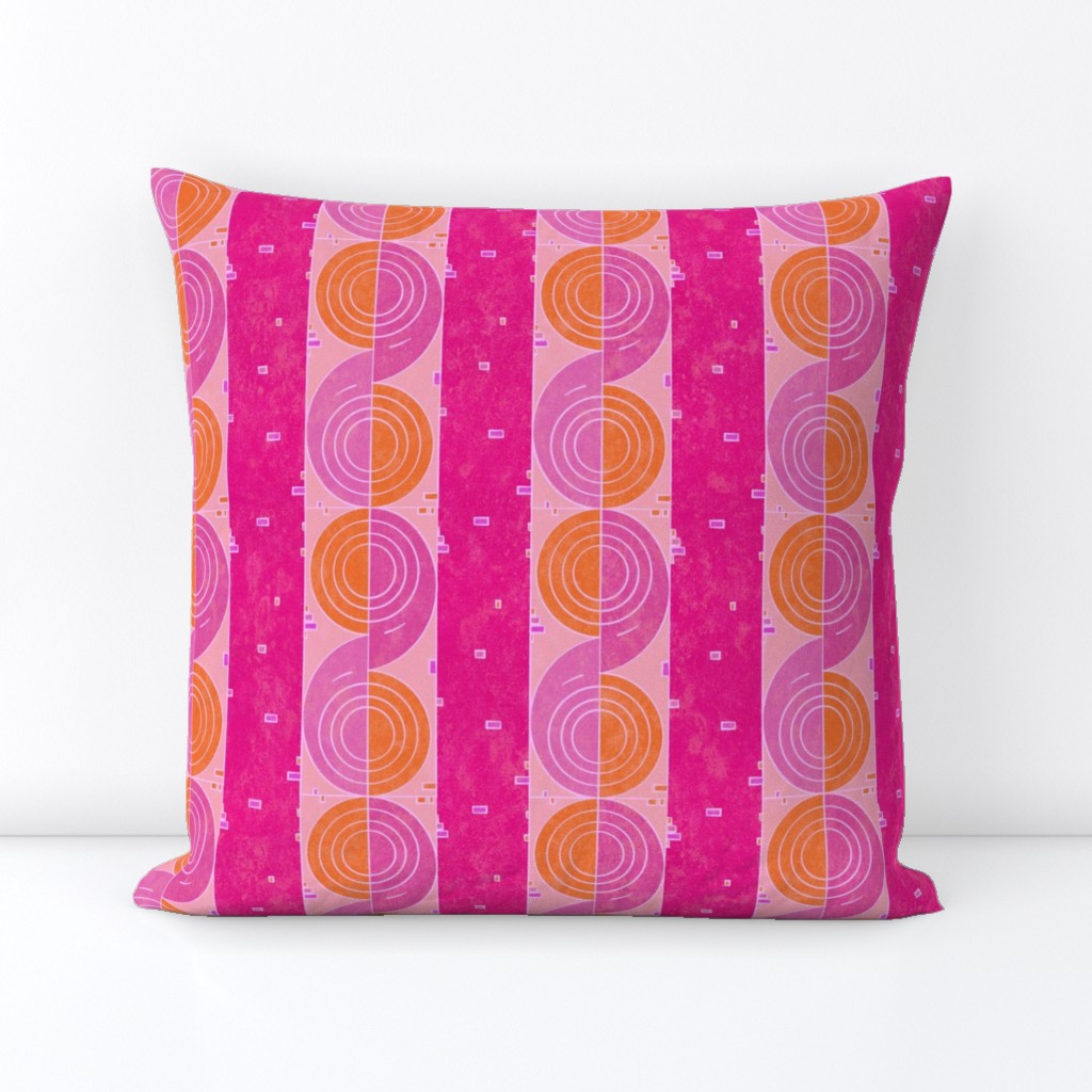 That Amazing Preppy Swirl in Pink and Orange -- Pink and Orange Swirls - Preppy Pink and Orange Swirls with Pink and Hot Pink Stripes  - 14.04in x 11.67in repeat -- 150dpi (Full Scale)
