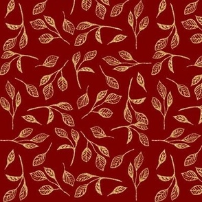 6" Leaf Foliage Line Art in Burgundy and Gold by Audrey Jeanne