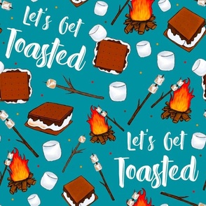 Large Scale Let's Get Toasted Funny Campfire S'mores on Turquoise