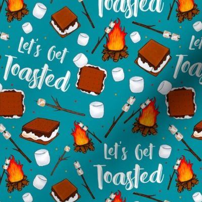 Medium Scale Let's Get Toasted Funny Campfire S'mores on Turquoise