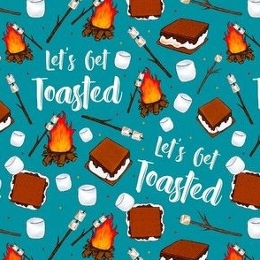 Small-Medium Scale Let's Get Toasted Funny Campfire S'mores on Turquoise