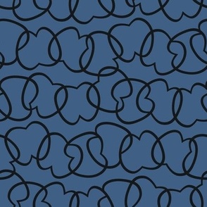 Tangled Apple, black on blue (Medium) – linear abstract fruit  – harvest table