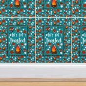 Large 14x18 Panel Let's Get Toasted Funny Campfire S'mores on Turquoise for DIY Garden Flag Small Wall Hanging or Hand Towel