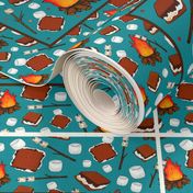 Large 14x18 Panel Let's Get Toasted Funny Campfire S'mores on Turquoise for DIY Garden Flag Small Wall Hanging or Hand Towel