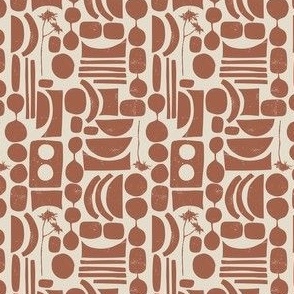 mini // Block Printed Mid Century Modern Abstract Geometric Amaro Red on Panna Cotta Cream // 4”