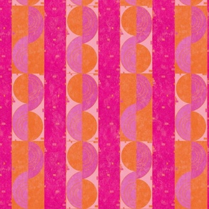 Moody and Bold Preppy Swirl in Pink and Orange -- Preppy Orange and Pink Aesthetic Swirls and Stripes - Pink and Orange Coordinate  - 14.04in x 11.67in repeat -- 150dpi (Full Scale)