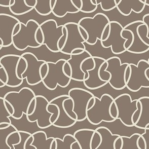 Tangled Apple, cream on taupe (Medium) – linear abstract fruit  – harvest table